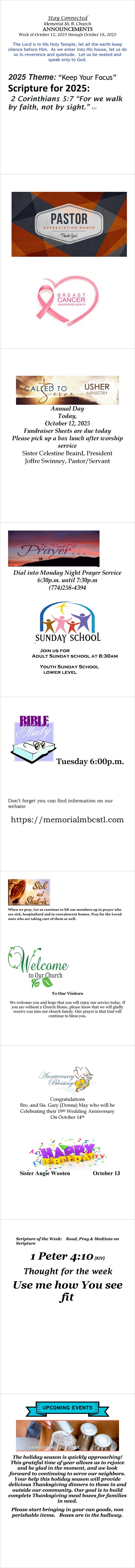 Announcements for 101225