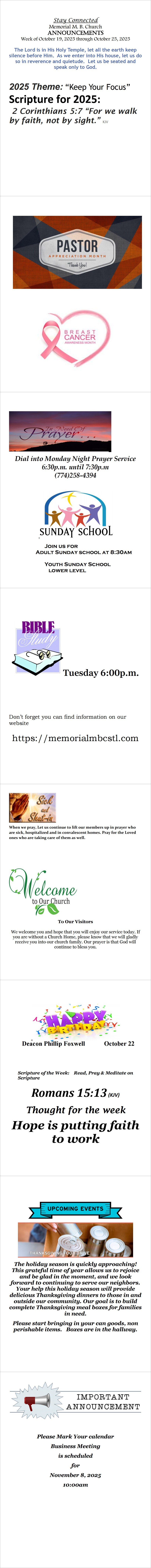 Announcements for 101925