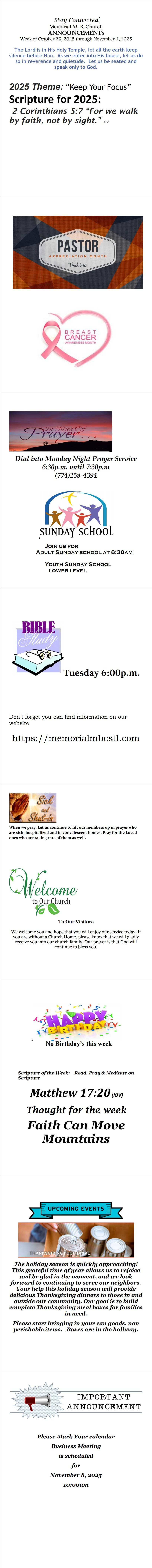 Announcements for 102625