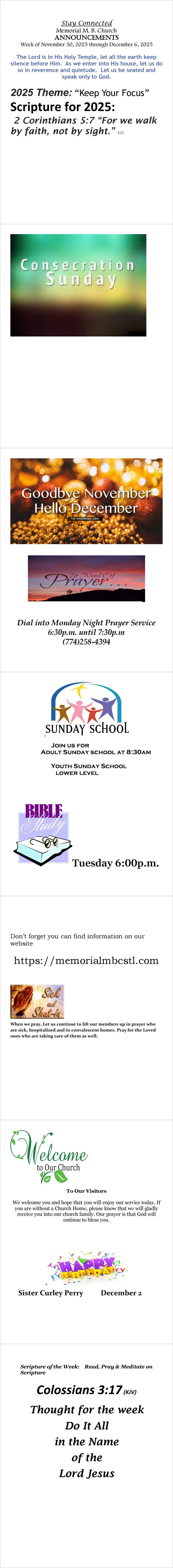 Announcements for 113025