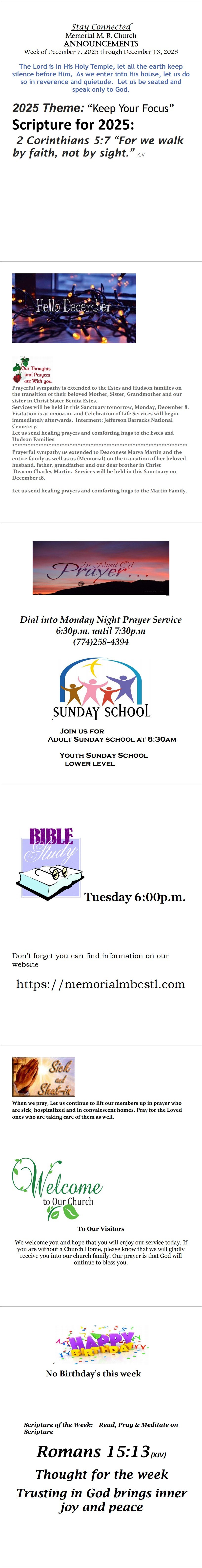 Announcements for 120725