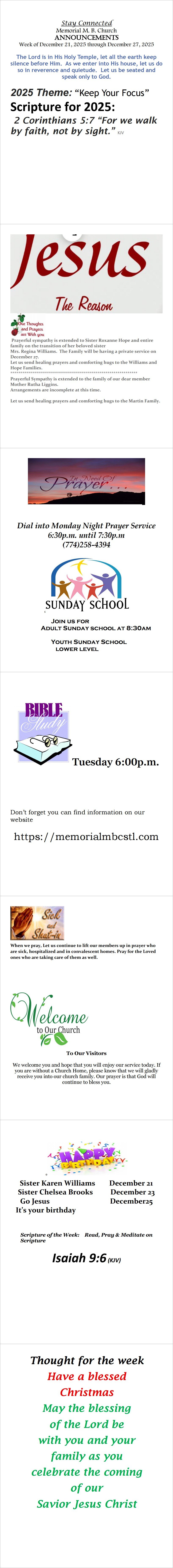 Announcements for 122125